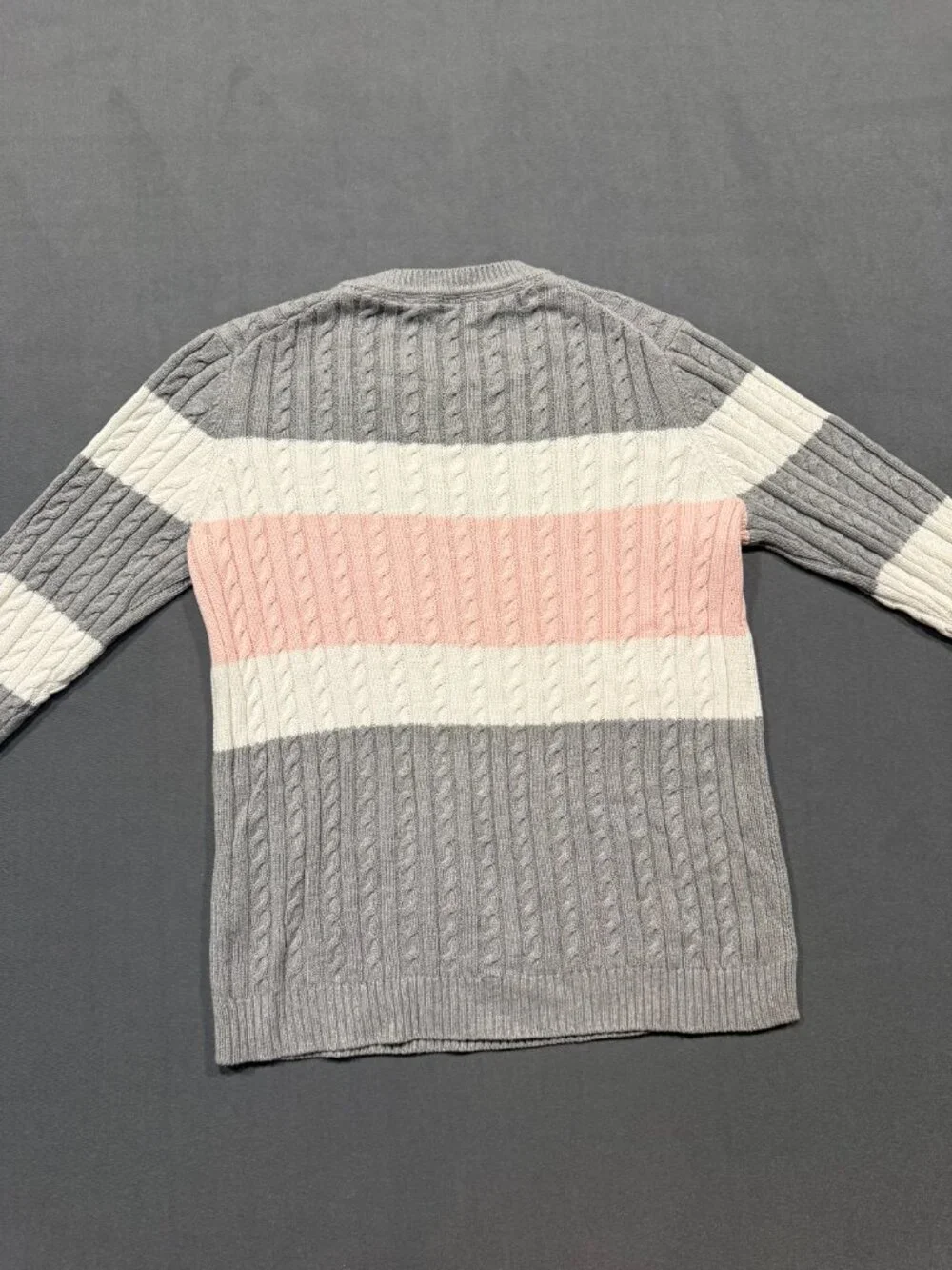 Tommy Hilfiger Men’s Cable Knit Sweater Small Gray Pink Colorblock Cotton